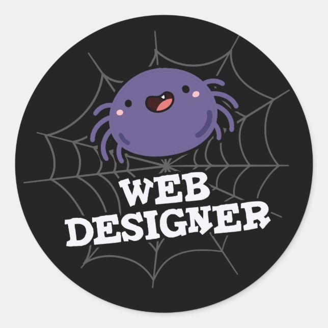 Sticker Rond Web Designer Funny Spider Pun Dark BG (Devant)
