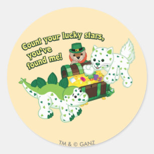 Sticker Rond Webkinz Leprechaun Clover Chat Lucky Dino