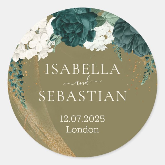 Sticker Rond Wedding Emerald Green yellow Rose (Devant)