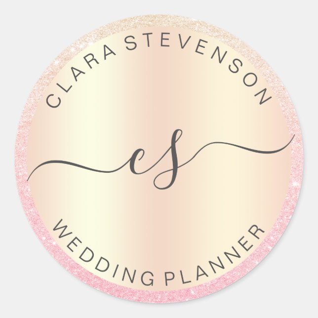 Sticker Rond Wedding planner de parties scintillant d'or rose m (Devant)