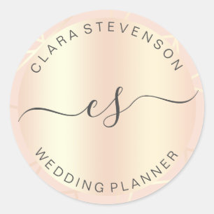 Sticker Rond wedding planner géométrique rose or et rose pâle