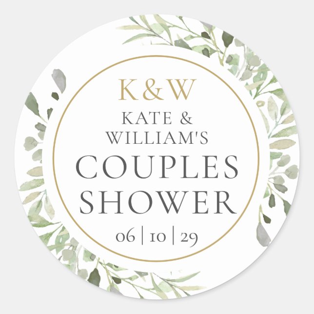 Sticker Rond Wedding shower Monogram Greenery Couples (Devant)