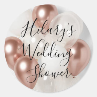 Sticker Rond Wedding shower rose Gold & White Balloon