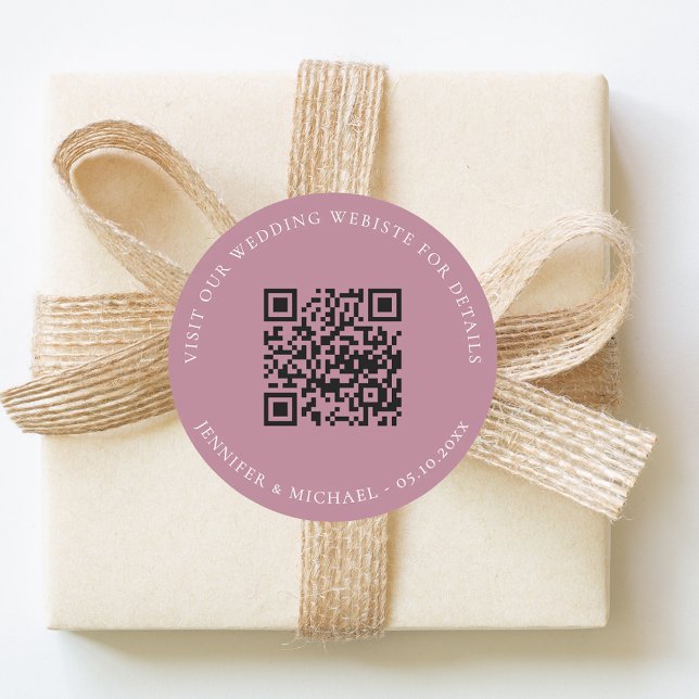 Sticker Rond Wedding website QR details information rsvp mauve (Créateur téléchargé)