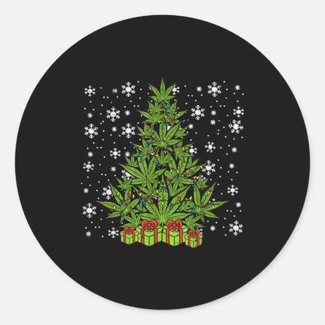 Sticker Rond Weed Christmas Tree Funny Xmas T Men Women  (Devant)