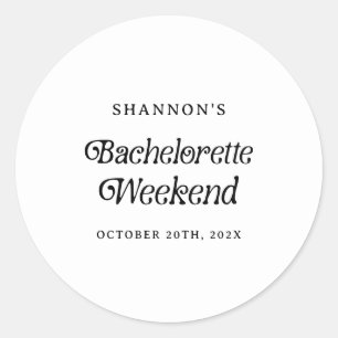 Sticker Rond Week-end de Bachelorette Minimal Rétro Noir et Bla