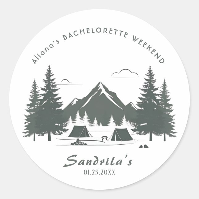 Sticker Rond Week-end de camping simple pour enterrement de vie (Devant)