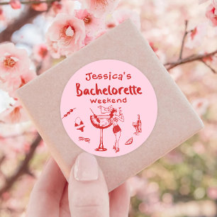 Sticker Rond Week-end de célibataire fantaisiste rouge sur la p
