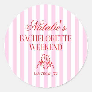 Sticker Rond Week-end de fête de Bachelorette à rayures roses r