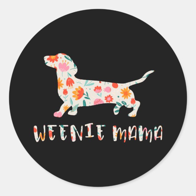 Sticker Rond Weenie Mama Dachshund floral (Devant)