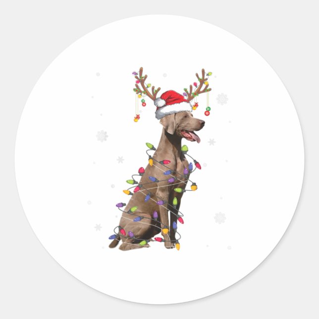 Sticker Rond Weimaraner Christmas Reindeer Père Noël Xmas Tre (Devant)