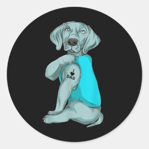 Sticker Rond Weimaraner I Love Papa Tattoo Vêtements, Chien Pap