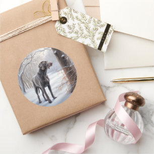 Sticker Rond Weimaraner Laisser Neige Noël