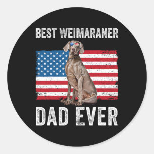 Sticker Rond Weimaraner Papa Américain Drapeau Propriétaire Amo