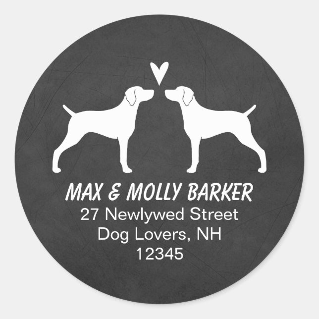 Sticker Rond Weimaraner Silhouettes Love Adresse de retour (Devant)