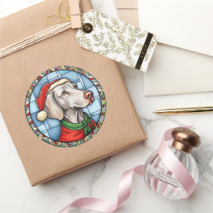 Sticker Rond Weimaraner Vitrail Noël
