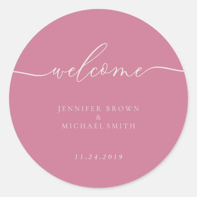 Sticker Rond Welcome pink wedding party (Devant)