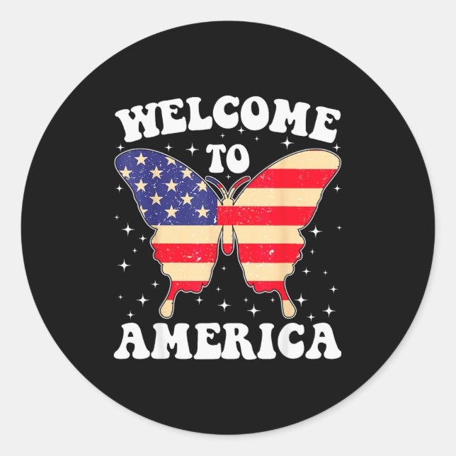 Sticker Rond Welcome To America Patriotic Butterfly New America (Devant)