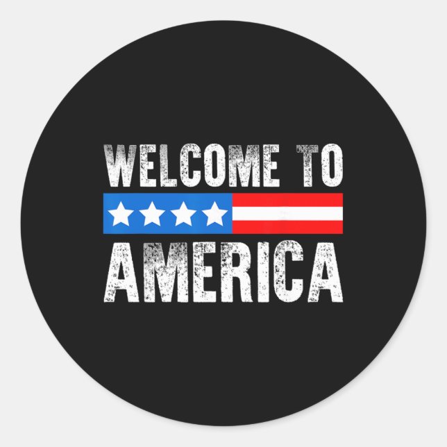 Sticker Rond Welcome To America Patriotic Usa Flag New American (Devant)