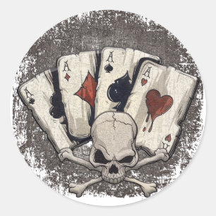 Sticker Rond Wellcoda Ace Jouer Cartes Casino Crâne