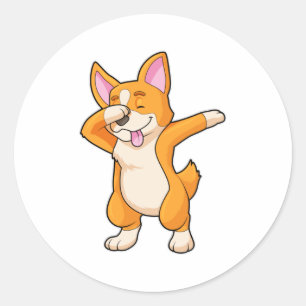 Sticker Rond Welsh Corgi à Dance Dab Hip hop