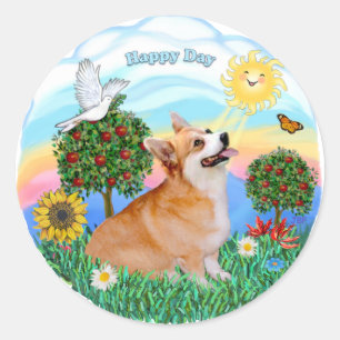Sticker Rond Welsh Corgi (Pembroke 7b)