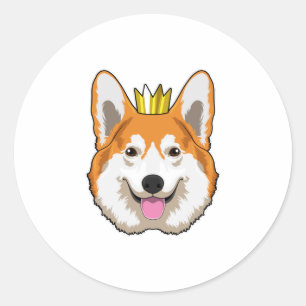 Sticker Rond Welsh corgi with Crown
