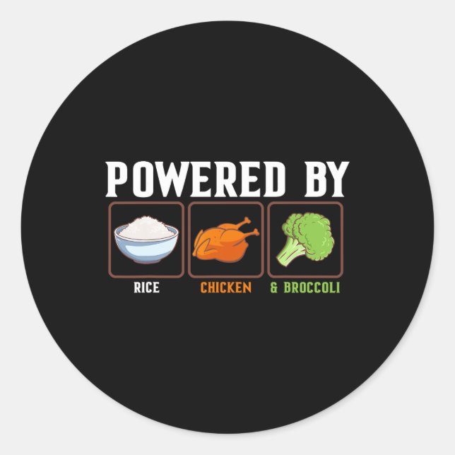 Sticker Rond Wered By Rice Chicken And Broccoli Funny New Year  (Devant)