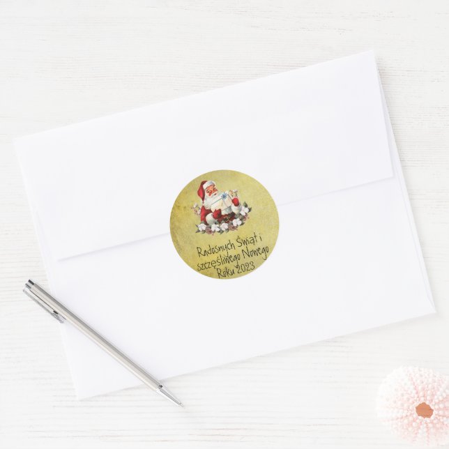 Sticker Rond Wesołych Świąt Merry Christmas Card Pologne Père N (Enveloppe)