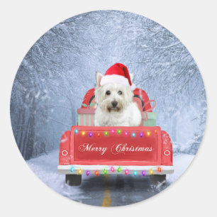 Sticker Rond West Highland White Terrier Dog dans un camion de 
