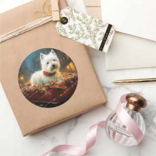Sticker Rond West Highland White Terrier Festif de Noël
