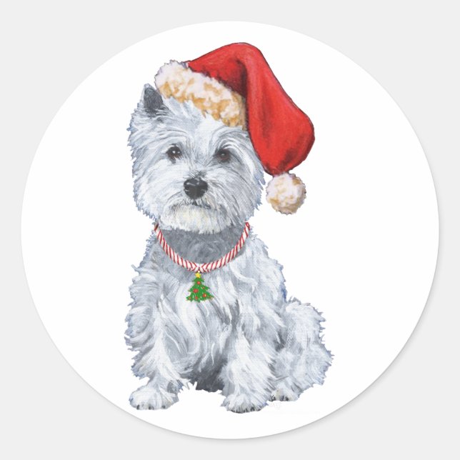 Sticker Rond West Highland White Terrier Santa Claus (Devant)