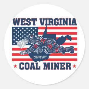STICKER ROND WEST VIRGINIA CHARBON MINER ROUGE BLANC ET BLEU
