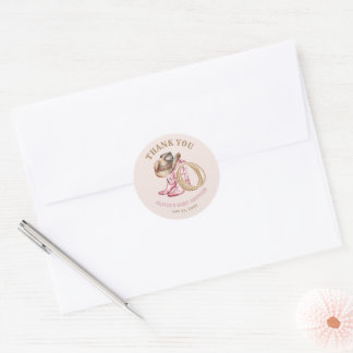 Sticker Rond Western Baby Shower Cowgirl Blush Pink Hat Boots