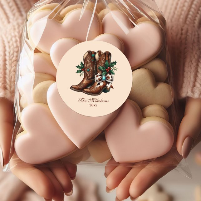 Sticker Rond Western Bow & Boots Christmas  (Créateur téléchargé)