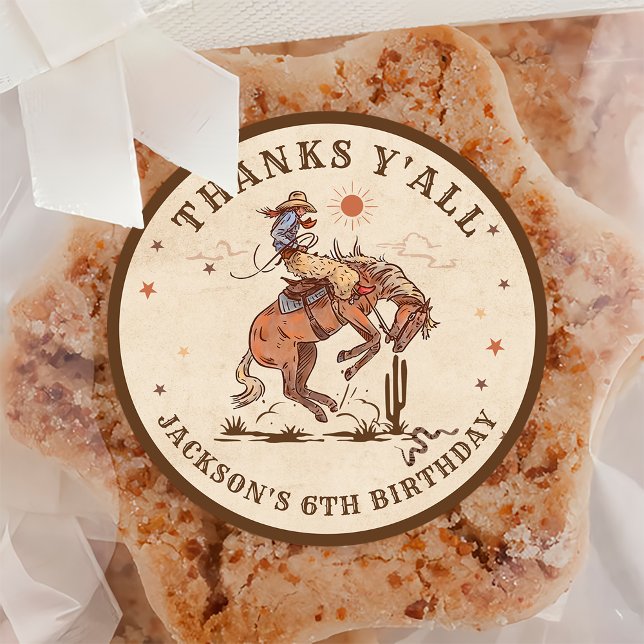 Sticker Rond Western Country Rodeo Cowboy Merci d'anniversaire (Créateur téléchargé)