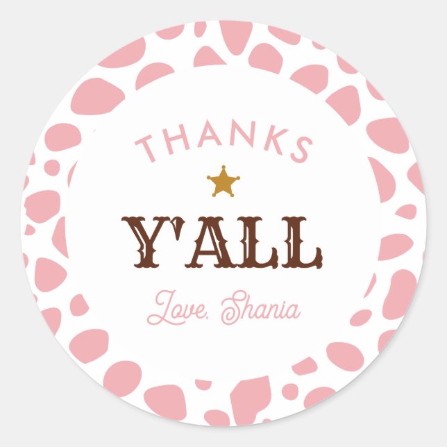 Sticker Rond Western Cowgirl Rodeo Anniversaire rose Merci à vo (Devant)
