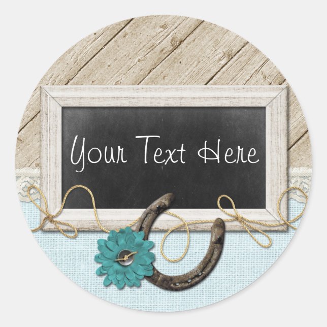 Sticker Rond Western Horseshoe Country Chalkboard & Rustic Wood (Devant)