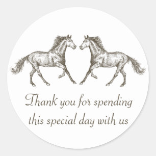 Sticker Rond Western Wood Horse Pays Mariage rustique