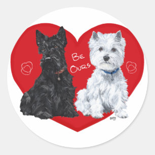 Sticker Rond Westie et Scottie Valentine