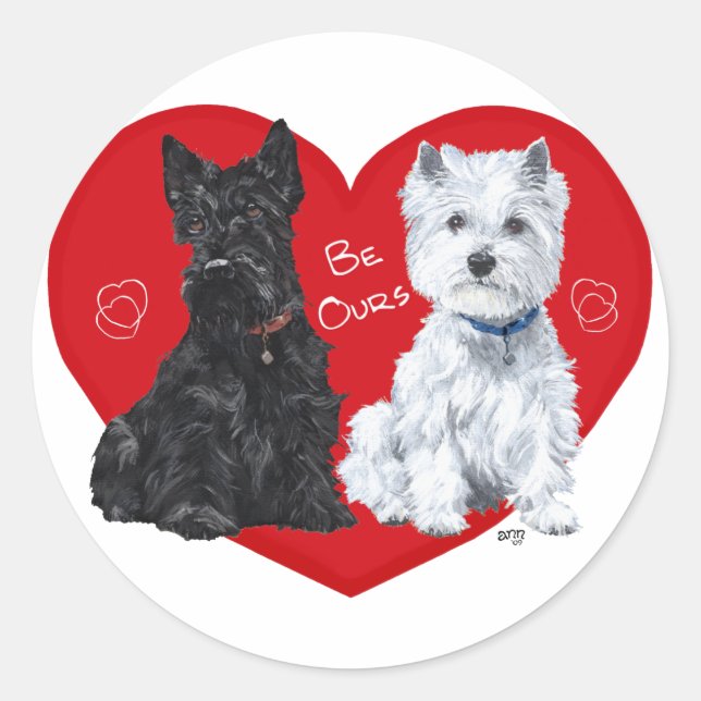 Sticker Rond Westie et Scottie Valentine (Devant)