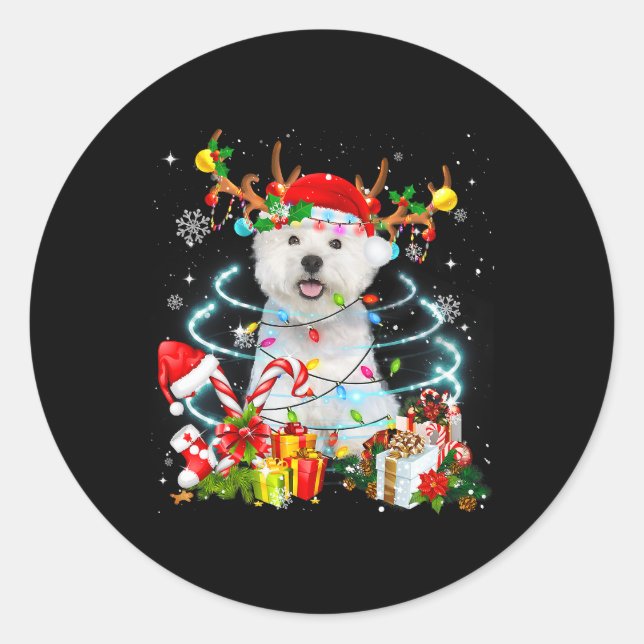 Sticker Rond Westie Reindeer Joyeux pyjama X (Devant)