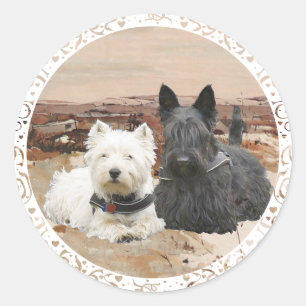 Sticker Rond Westie & Scottie Ensemble Automne