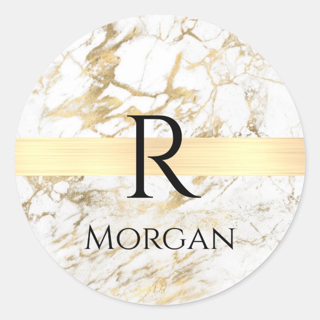 Sticker Rond Wh & Gold Marble Gold Bar, do-it-yourself Nom Noir (Devant)