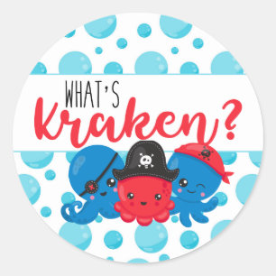 Sticker Rond "What's Kraken" Octopus Pirate Children's Birthday
