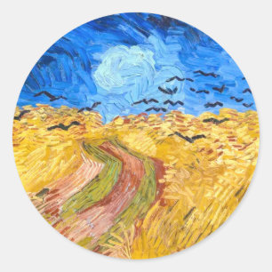 Sticker Rond Wheatfield with Crows (1890) Van Gogh Fine Art