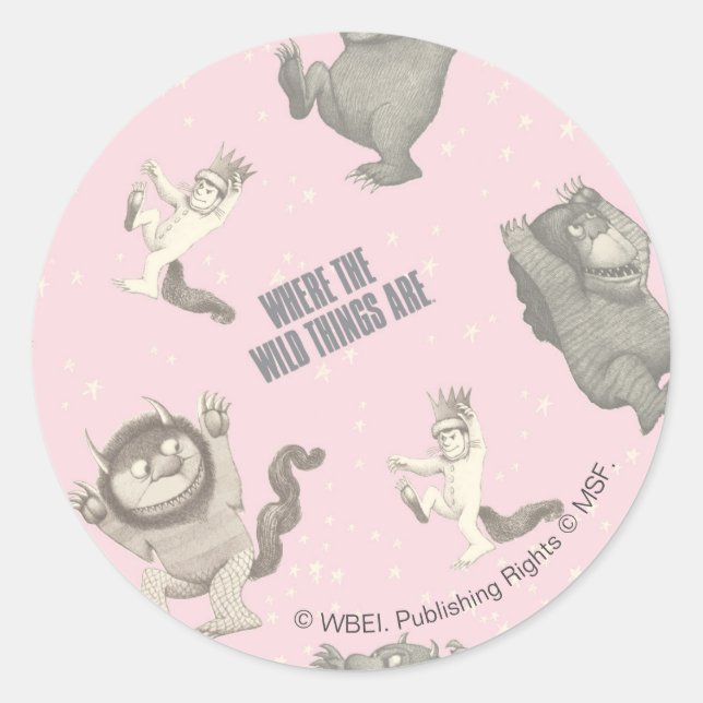 Sticker Rond Where the Wild Things Are Pink Star Pattern (Devant)