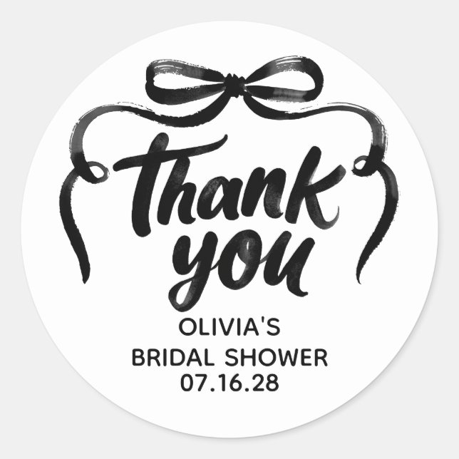 Sticker Rond Whimsical Black Bow Bridal Shower Thank You  (Devant)