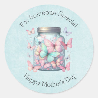 Sticker Rond Whimsical Butterflies in a Jar Mother's Day