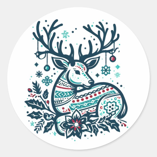 Sticker Rond Whimsical Christmas Deer Vector Clipart - Festive (Devant)
